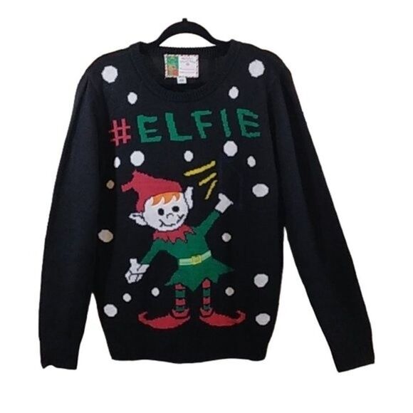 Christmas Sweater Large Elfie Ugly Pullover - Picture 1 of 14
